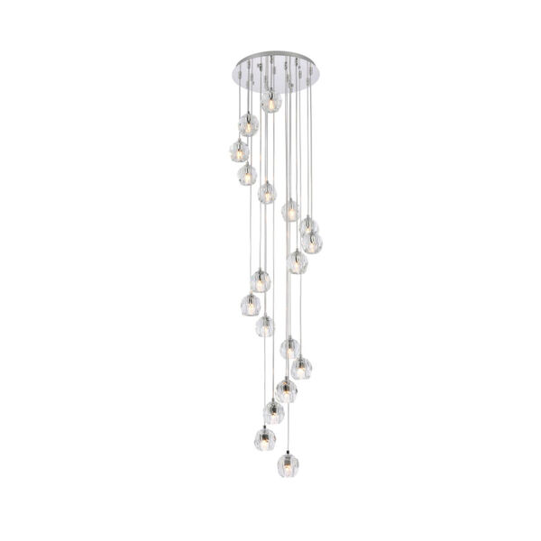 Eren Chrome 15-Inch 18-Light Pendant with Royal Cut Clear Crystal, image 1