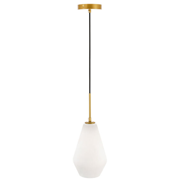 Gene Brass Seven-Inch One-Light Mini Pendant with Frosted White Glass, image 3