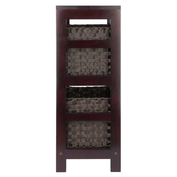 Leo Espresso Storage Shelf with Two Foldable Woven Baskets, 3-Piece, image 4