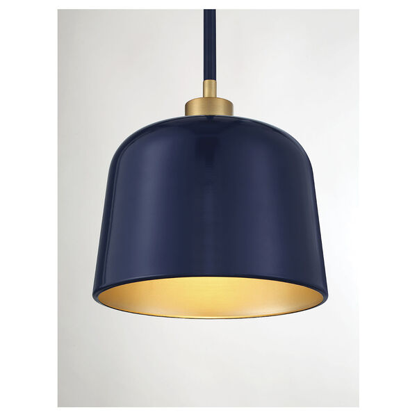 Chelsea Navy Blue and Natural Brass One-Light Mini Pendant, image 5