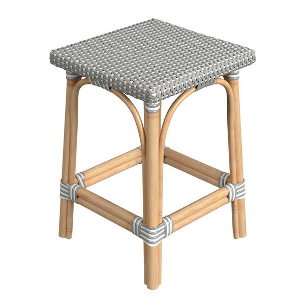 Riviera Gray White Dot Natural Rattan Frame Square 24-Inch Rattan Counter Stool, image 6