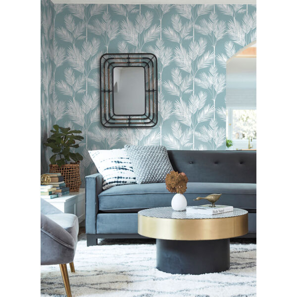 Waters Edge Blue King Palm Silhouette Pre Pasted Wallpaper - SAMPLE SWATCH ONLY, image 3