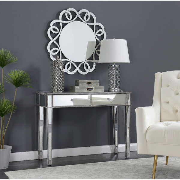 Gold Coast Weathered Gray Mirrored Two-Drawer Desk Console Table, image 2