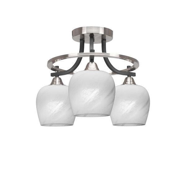 Paramount Matte Black and Brushed Nickel Three-Light Semi-Flushe with White Marble Glass, image 1