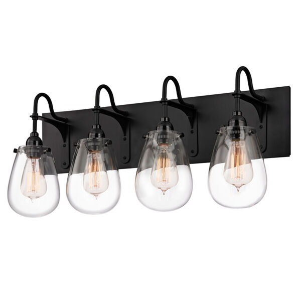 Chelsea Satin Black 26.25-Inch Four Light Bath Fixture with Clear Glass, image 1