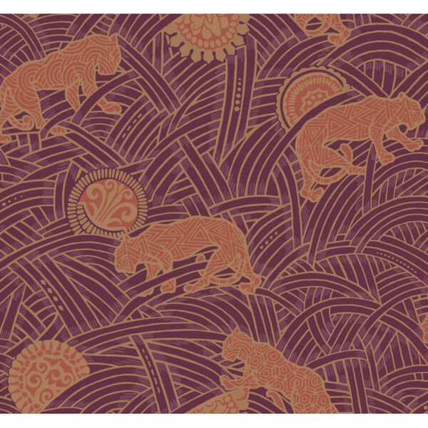 Ronald Redding Tea Garden Red, Orange and Gold Tibetan Tigers Wallpaper, image 2