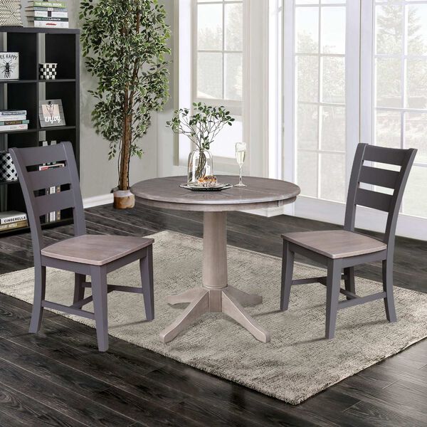 Parawood I Washed Gray Clay Taupe 36-Inch  Round Extension Dining Table with Two Chairs, image 2