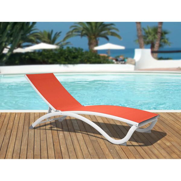 Archway White Orange Stackable Sling Chaise Longer, Set of Two, image 2