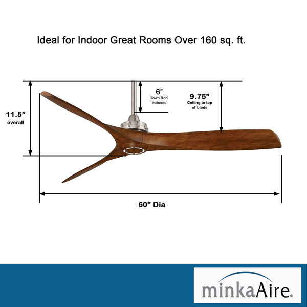 Aviation 60-Inch Ceiling Fan with Three Blades in Distressed Koa Finish, image 8