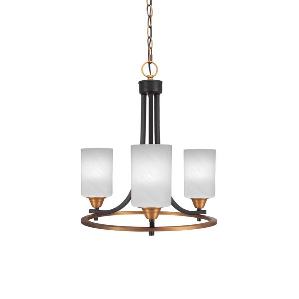 Paramount Matte Black Brass Three-Light Chandelier with White Cylinder Marble Glass, image 1