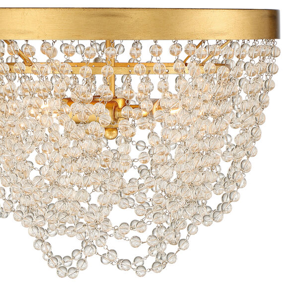 Fiona Antique Gold Three-Light Flush Mount with Clear Glass Bead, image 4