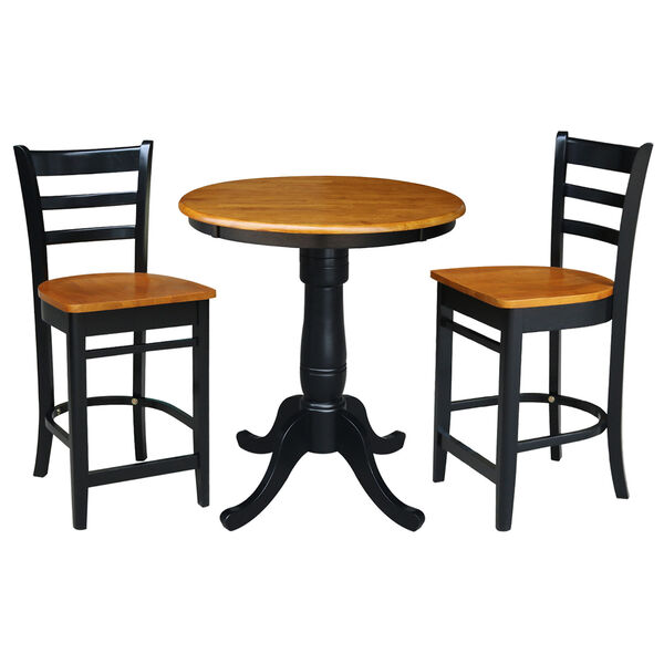 Black and Cherry 30-Inch Round Pedestal Counter Height Table with Two Counter Stool, Three-Piece, image 2