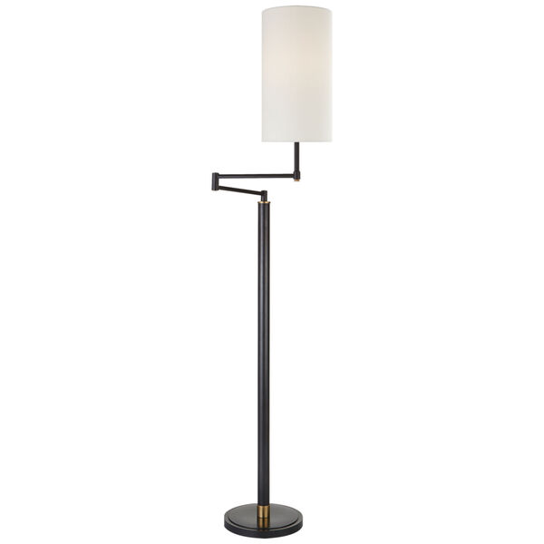 Anton Large Swing Arm Floor Lamp in Bronze and Hand-Rubbed Antique Brass with Linen Shade by Thomas O'Brien, image 1