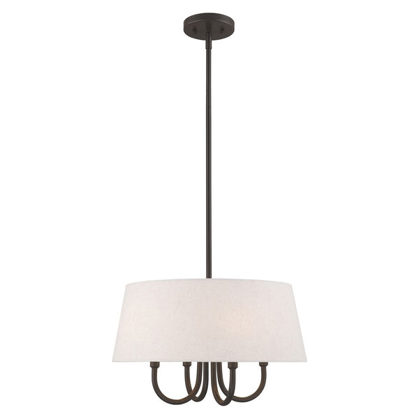 Belclaire English Bronze 18-Inch Four-Light Pendant Chandelier with Hand Crafted Oatmeal Hardback Shade, image 1