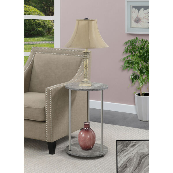 Design2Go Faux Gray Marble and Chrome Two-Tier Round End Table, image 2