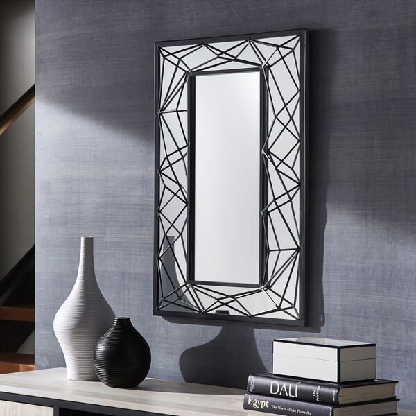Erika Black Rectangular Wall Mirror with Metal Geometric Frame, image 6
