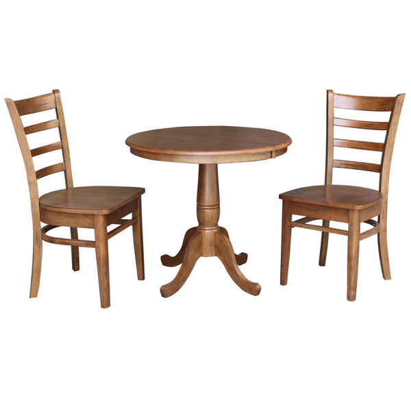 Emily Distressed Oak 29-Inch Round Extension Dining Table with Two Chair, image 1
