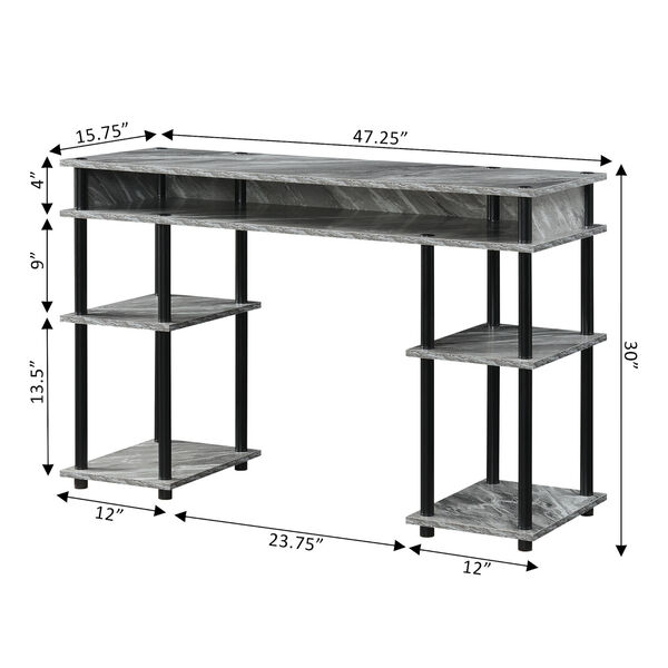 Designs2Go Gray Marble Black No Tools Student Desk with Shelves, image 5