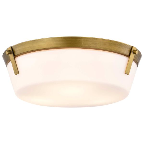 Rowen Natural Brass Three-Light Flush Mount with Etched White Glass, image 2