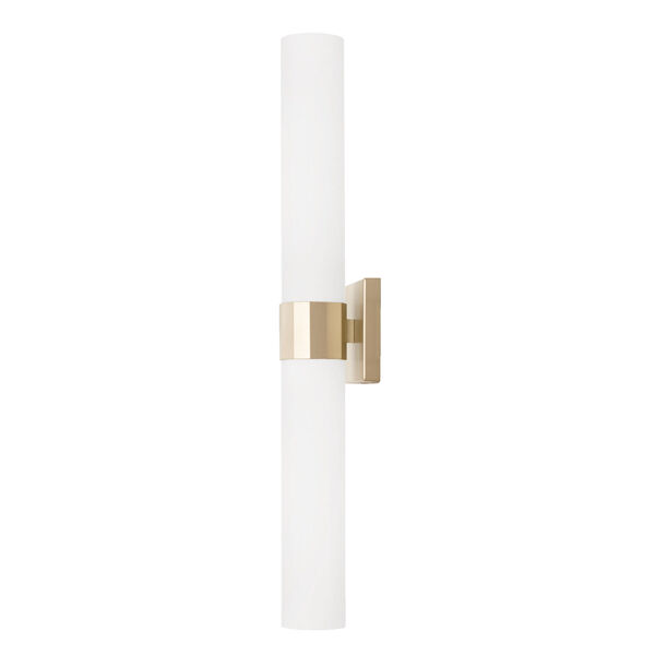 Sutton Soft Gold Two-Light Dual Glass Sconce or Vanity Light with W Soft White Glass, image 1
