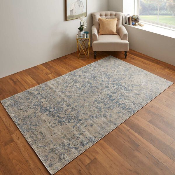 Camellia Casual Abstract Blue Ivory Rectangular 4 Ft. 3 In. x 6 Ft. 3 In. Area Rug, image 2
