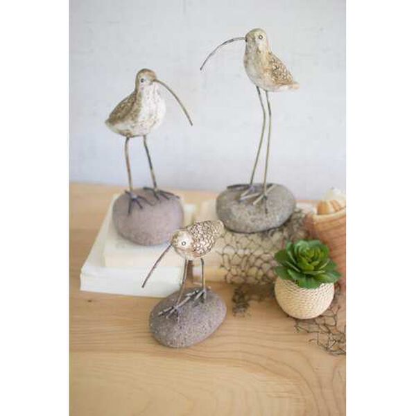 Gray Painted Clay Shore Birds on Rock Bases, Set of Three, image 1