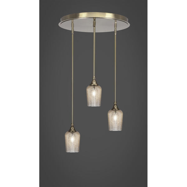 Empire New Age Brass Three-Light Cluster Pendalier with Five-Inch Silver Textured Glass, image 2
