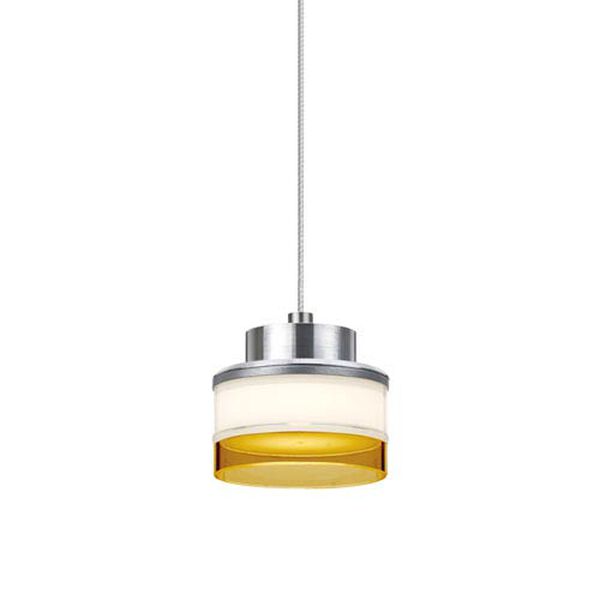 Pivot Satin Nickel 3.One-Light LED Mini Pendant with Opal Glossy and Amber Glass, image 1