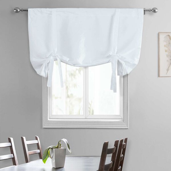 White Faux Silk Taffeta Tie-Up Window Shade Single Panel, image 4