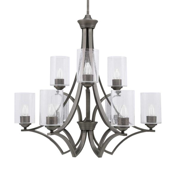 Zilo Graphite Nine-Light Chandelier with Four-Inch Clear Bubble Glass, image 1