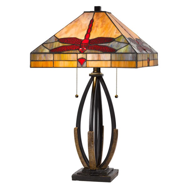 Tiffany Brown Two-Light Metal Resin LED Table Lamp, image 1