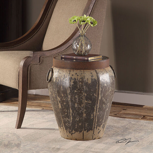 Neith Brown Metal Drum Accent Table, image 2
