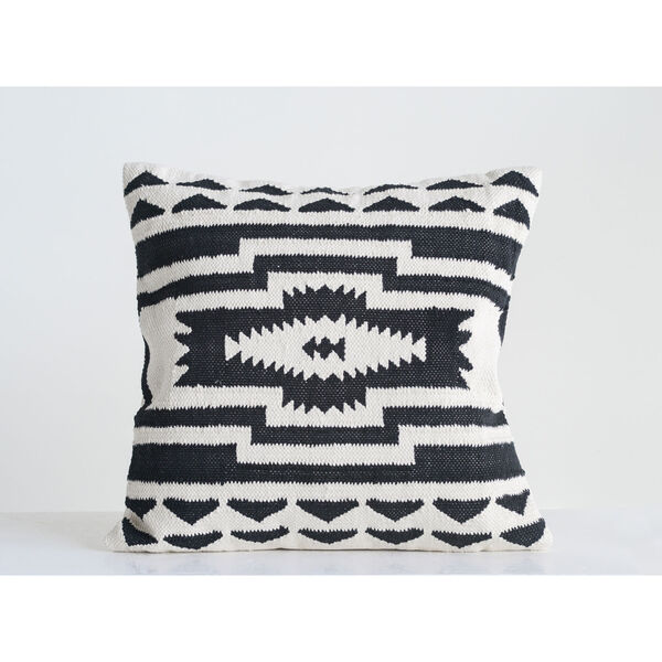 Collected Notions Black and Cream Square Kilim Cotton Pillow, image 2