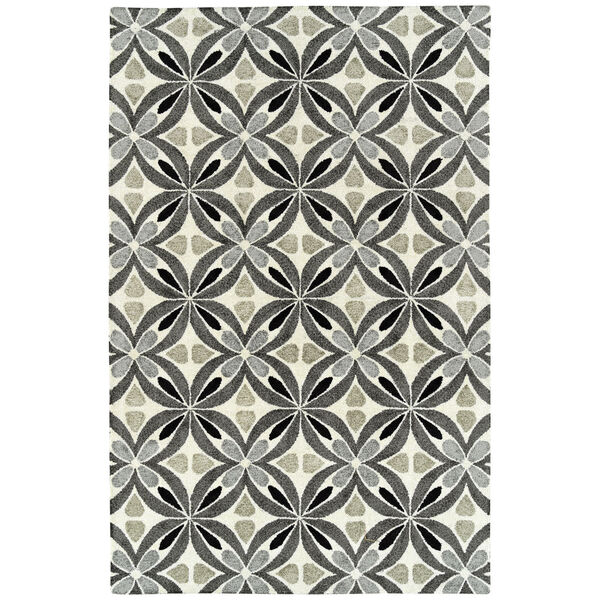 Peranakan Tile Gray, Black and Ivory Indoor/Outdoor Rug, image 1