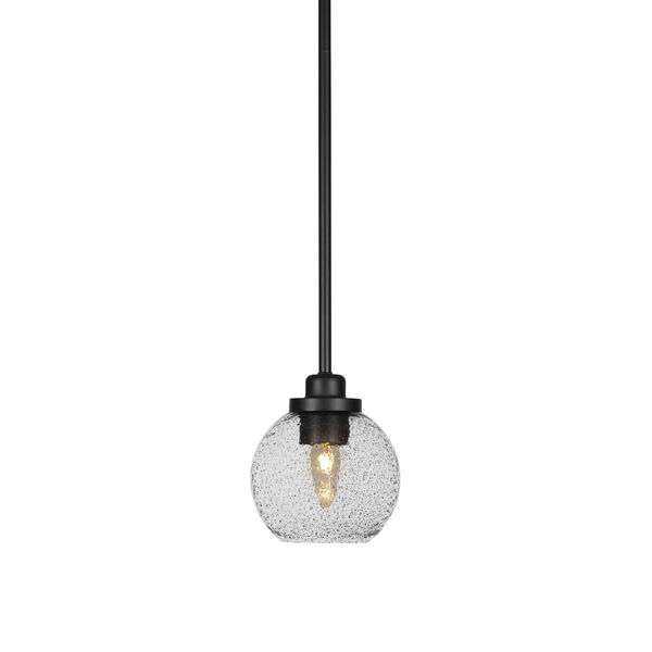 Odyssey Matte Black Seven-Inch One-Light Mini Pendant with Smoke Bubble Glass Shade, image 1
