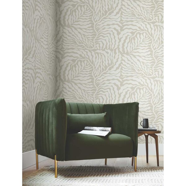Fern Fronds Taupe White Wallpaper, image 1