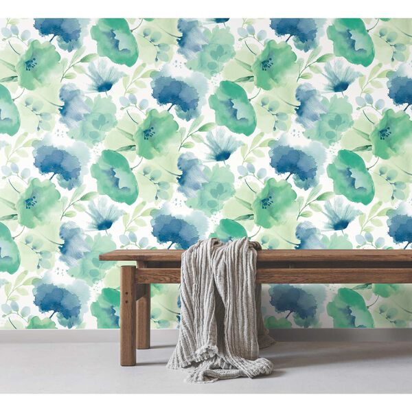 Watercolor Bouquet Blue Green Wallpaper, image 3