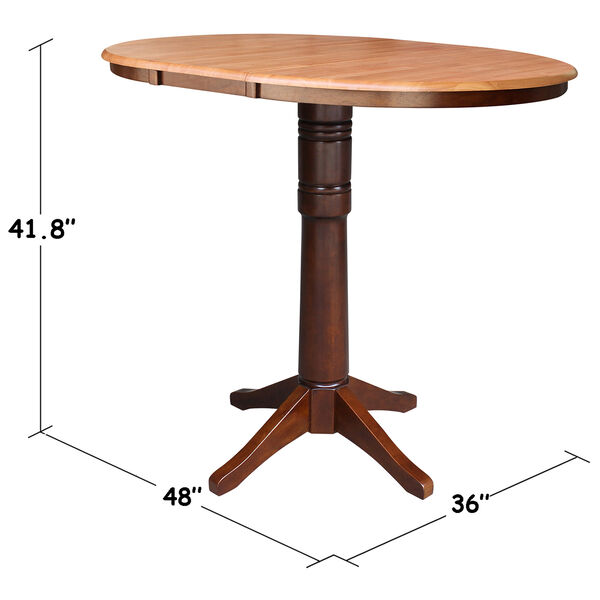 Cinnamon and Espresso Round Pedestal Bar Height Table with 12-Inch Leaf, image 6