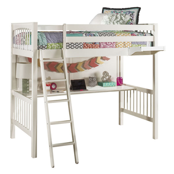 Pulse White Twin Loft Bed With Hanging Nightstand, image 2