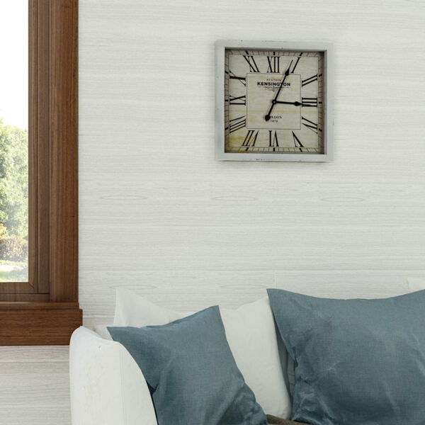White 16-Inch Wall Clock with Distressed Wooden Frame, image 7