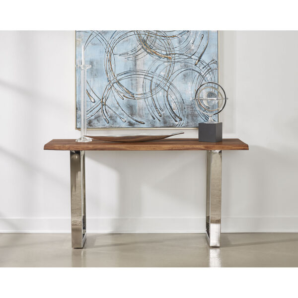 Brownstone Brown and Chrome Console Table, image 4
