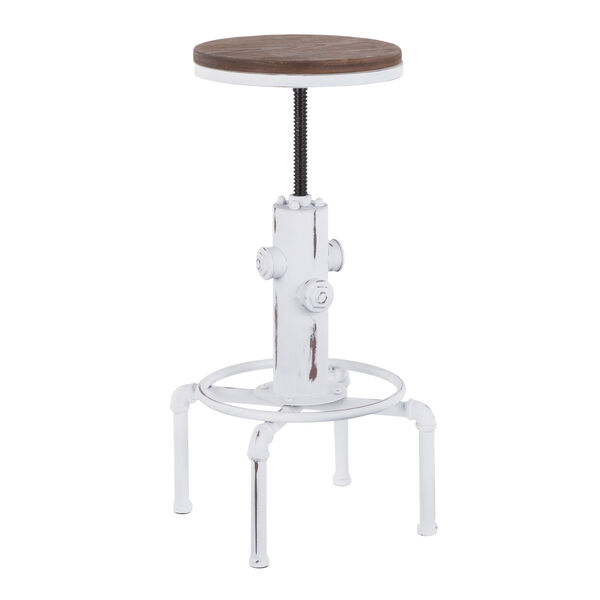 Hydra Vintage White and Brown Bar Stool with Foot Ring, image 1
