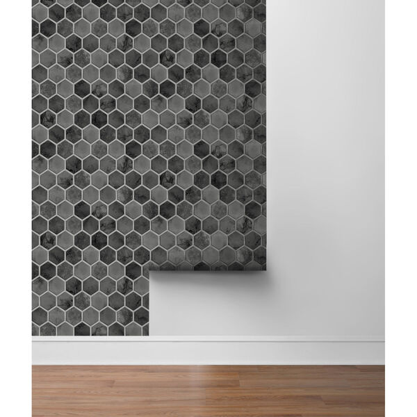 NextWall Black Inlay Hexagon Peel and Stick Wallpaper, image 5