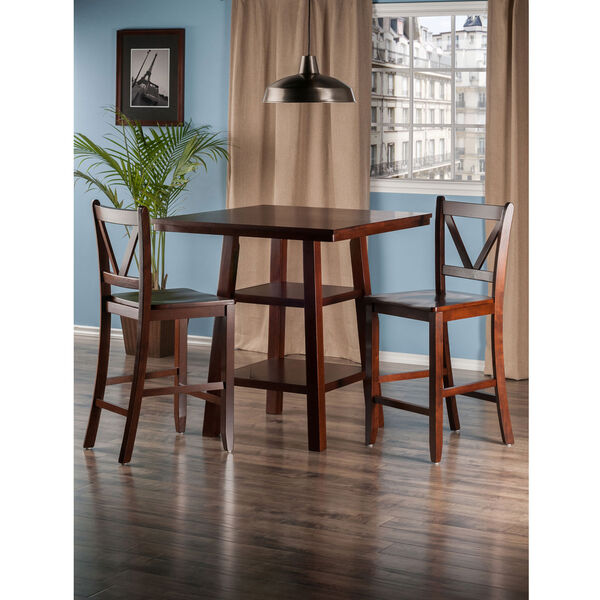 Orlando 3-Piece Set High Table, 2 Shelves with 2 V-Back Counter Stools, image 3