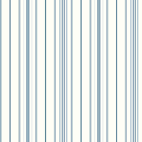 Cool Kids White and Blue Wide Pinstripe Wallpaper: Sample Swatch Only, image 1