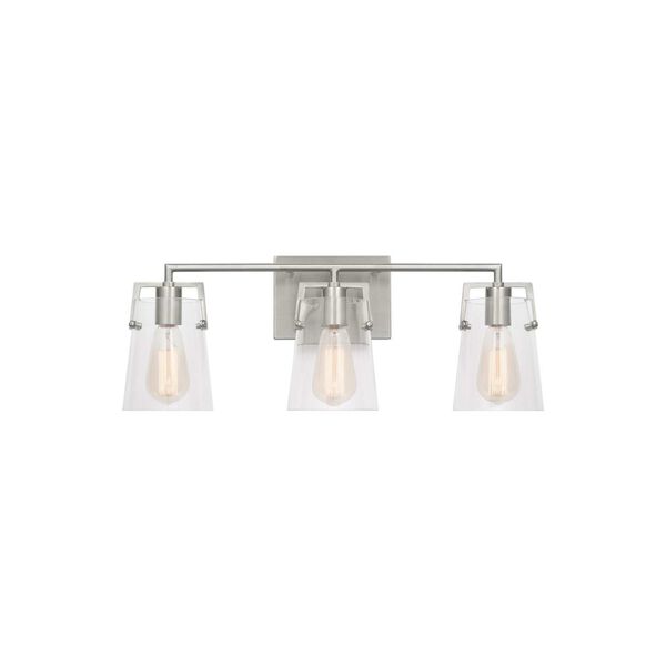 Crofton Brushed Silver Three-Light Bath Vanity with Clear Glass by Drew and Jonathan, image 1