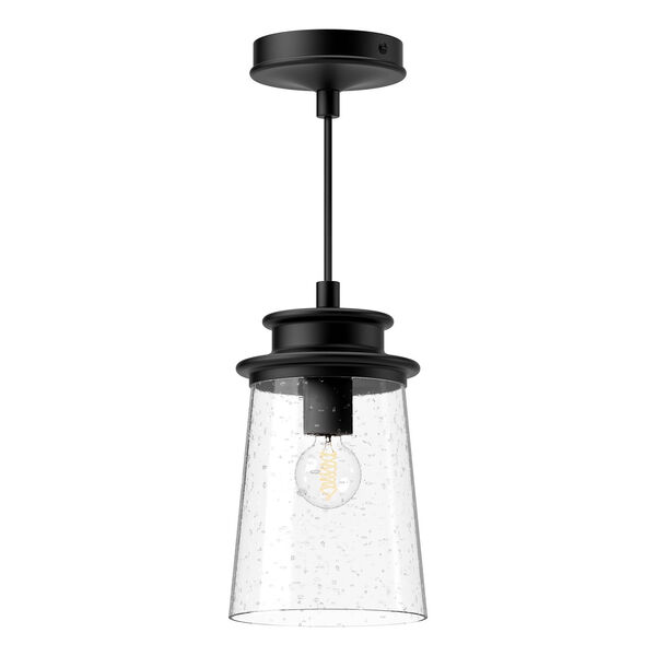 Quincy Textured Black One-Light Outdoor Pendant with Clear Bubble Glass, image 1