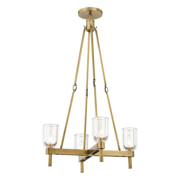 Lucian Vintage Brass Four-Light Chandelier with Clear Crystal Shades, image 1