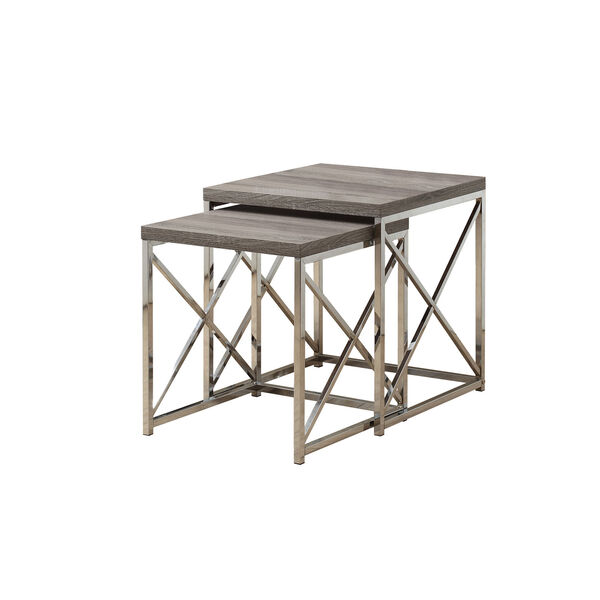 Nesting Table - 2 Piece Set / Dark Taupe with Chrome Metal, image 2