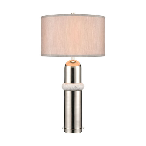 Silver Bullet Polished nickel and White Marble One-Light Table Lamp, image 1